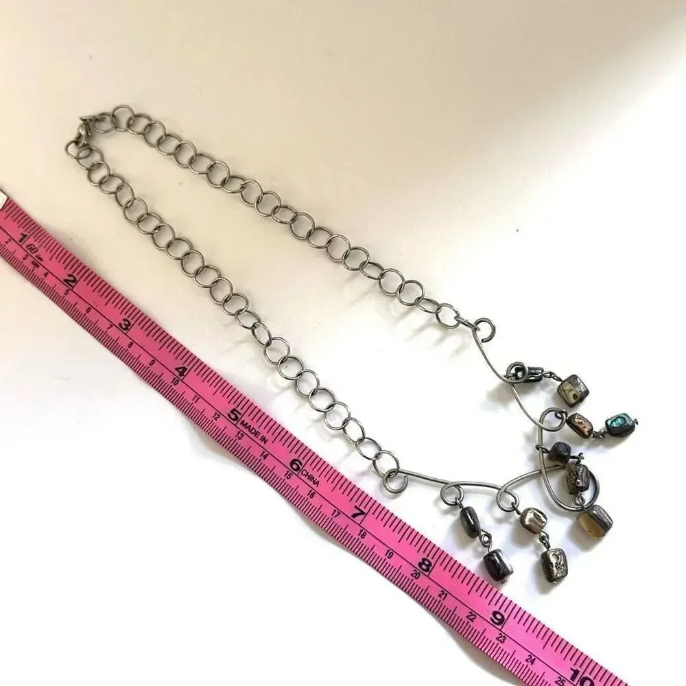Silver tone abalone wire pendant necklace